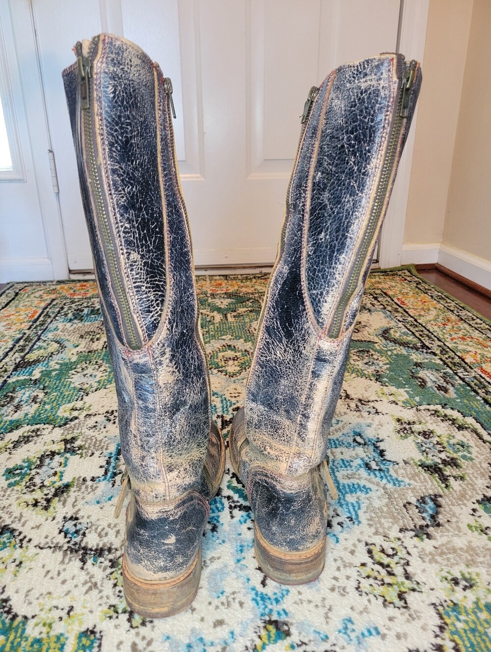 Bed Stu Glaye Black Lux Distressed Leather Tall Riding Boots, Size Womens 8.5 - Picture 5 of 10
